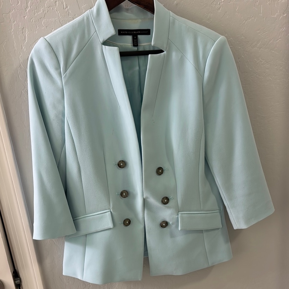 White House Black Market Blue Suit Jacket with Notched Lapels